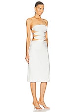ADRIANA DEGREAS Vintage Orchid Solid Strapless Cutout Midi Dress in Off White, view 2, click to view large image.