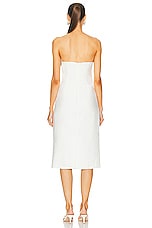 ADRIANA DEGREAS Vintage Orchid Solid Strapless Cutout Midi Dress in Off White, view 3, click to view large image.