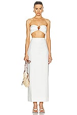 ADRIANA DEGREAS Cotton Solid Top &amp; Skirt Set in Off White, view 1, click to view large image.