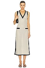 ADRIANA DEGREAS Tricot Long Dress in Beige Striped, view 1, click to view large image.