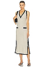 ADRIANA DEGREAS Tricot Long Dress in Beige Striped, view 4, click to view large image.