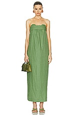 ADRIANA DEGREAS Jellyfish Solid Strapless Long Dress in Dark Green, view 1, click to view large image.