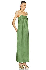 ADRIANA DEGREAS Jellyfish Solid Strapless Long Dress in Dark Green, view 2, click to view large image.