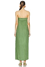 ADRIANA DEGREAS Jellyfish Solid Strapless Long Dress in Dark Green, view 3, click to view large image.