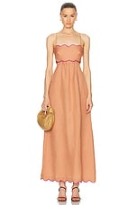 ADRIANA DEGREAS Seashell Solid Cut Out Long Dress in Peach, view 1, click to view large image.