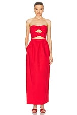 ADRIANA DEGREAS Solid Double Knot Long Dress in Red, view 1, click to view large image.