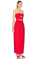 ADRIANA DEGREAS Solid Double Knot Long Dress in Red, view 2, click to view large image.