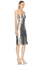 ADRIANA DEGREAS Moon Shine Frilled Short Dress in Silver, view 2, click to view large image.