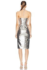 ADRIANA DEGREAS Moon Shine Frilled Short Dress in Silver, view 3, click to view large image.