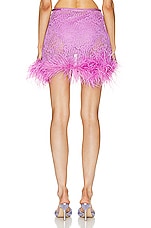 ADRIANA DEGREAS Guipure Lace Feathered Mini Skirt in Violet, view 3, click to view large image.