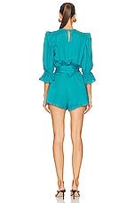 ADRIANA DEGREAS Vintage Orchid Solid Playsuit in Turquoise, view 3, click to view large image.