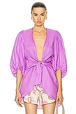 ADRIANA DEGREAS Solid Voluminous Sleeves Shirt in Light Purple, view 1, click to view large image.