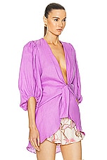 ADRIANA DEGREAS Solid Voluminous Sleeves Shirt in Light Purple, view 2, click to view large image.