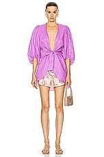 ADRIANA DEGREAS Solid Voluminous Sleeves Shirt in Light Purple, view 4, click to view large image.