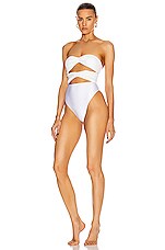 ADRIANA DEGREAS Sequin High Leg Swimsuit in White | FWRD