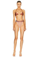 ADRIANA DEGREAS Spray Of Flower Solid Detailed Highwaisted Triangle Bikini in Rosa, Bronze, & Off White, view 1, click to view large image.