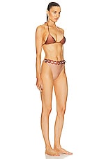 ADRIANA DEGREAS Spray Of Flower Solid Detailed Highwaisted Triangle Bikini in Rosa, Bronze, & Off White, view 2, click to view large image.