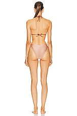 ADRIANA DEGREAS Spray Of Flower Solid Detailed Highwaisted Triangle Bikini in Rosa, Bronze, & Off White, view 3, click to view large image.
