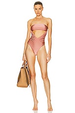 ADRIANA DEGREAS Arisaema Solid High Leg Strapless Swimsuit in Callas Rose, view 1, click to view large image.