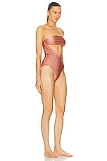 ADRIANA DEGREAS Arisaema Solid High Leg Strapless Swimsuit in Callas Rose, view 2, click to view large image.