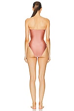 ADRIANA DEGREAS Arisaema Solid High Leg Strapless Swimsuit in Callas Rose, view 3, click to view large image.