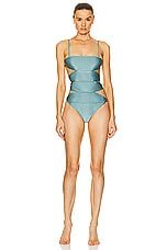 ADRIANA DEGREAS Vintage Orchid Solid Cutout Swimsuit in Antique Blue, view 1, click to view large image.