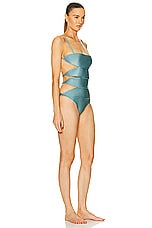 ADRIANA DEGREAS Vintage Orchid Solid Cutout Swimsuit in Antique Blue, view 2, click to view large image.