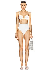 ADRIANA DEGREAS La Mer Coquillage High Waisted Bikini Set in Off White, view 4, click to view large image.