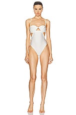 ADRIANA DEGREAS Matelasse Cut Outs Swimsuit in Off White, view 1, click to view large image.