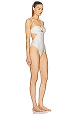 ADRIANA DEGREAS Matelasse Cut Outs Swimsuit in Off White, view 2, click to view large image.