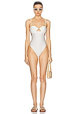 ADRIANA DEGREAS Matelasse Cut Outs Swimsuit in Off White, view 4, click to view large image.