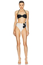 ADRIANA DEGREAS Floral High Leg Strapless Bikini Set in Off White, view 1, click to view large image.