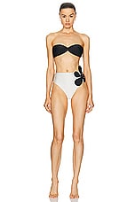 ADRIANA DEGREAS Floral High Leg Strapless Bikini Set in Off White, view 2, click to view large image.