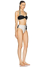 ADRIANA DEGREAS Floral High Leg Strapless Bikini Set in Off White, view 3, click to view large image.