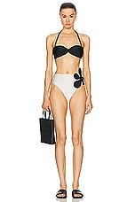 ADRIANA DEGREAS Floral High Leg Strapless Bikini Set in Off White, view 6, click to view large image.
