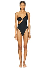 ADRIANA DEGREAS Holiday One Shoulder One Piece Swimsuit in Black, view 1, click to view large image.
