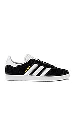 adidas Originals Gazelle Foundation Sneaker in Black & White & Gold Metallic, view 1, click to view large image.