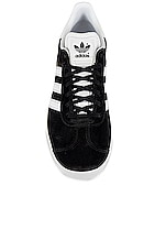 adidas Originals Gazelle Foundation Sneaker in Black & White & Gold Metallic, view 4, click to view large image.
