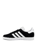 adidas Originals Gazelle Foundation Sneaker in Black & White & Gold Metallic, view 5, click to view large image.