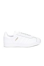 adidas Originals Gazelle Sneaker in White & Gold Metallic, view 1, click to view large image.