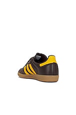 adidas Originals Samba Og Sneaker in Dark Brown, Preloved Yellow, & Gum 4, view 3, click to view large image.