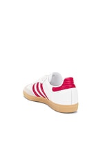 adidas Originals Samba Og Sneaker in White, Collegiate Burgundy, & Gum, view 3, click to view large image.