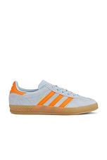 adidas originals × UR 別注 GAZELLE INDOOR adidas Originals Gazelle Indoor in Wonder Blue, Orange, & White | FWRD