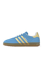 adidas Originals Gazelle Indoor in Semi Blue Burst, Almost Yellow, & White, view 1, click to view large image.