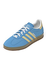 adidas Originals Gazelle Indoor in Semi Blue Burst, Almost Yellow, & White, view 2, click to view large image.