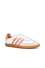 adidas Originals Samba OG in White, Wonder Clay, & Crystal White, view 2, click to view large image.