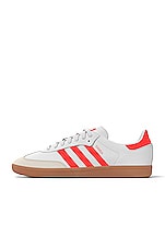 adidas Originals Samba OG in White, Solar Red, & Off White, view 1, click to view large image.