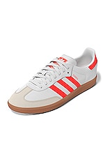 adidas Originals Samba OG in White, Solar Red, & Off White, view 2, click to view large image.