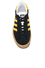 adidas Originals Gazelle Bold Platform in Core Black, Bold Gold, & White, view 4, click to view large image.