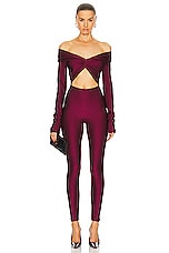 The Andamane Kendall Off-shoulder Jumpsuit in Ruby, view 1, click to view large image.